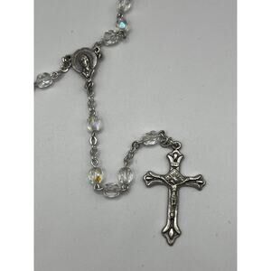 AB Glass Faceted Rosary Beads Reversible Jesus Mary Crucifix Italy